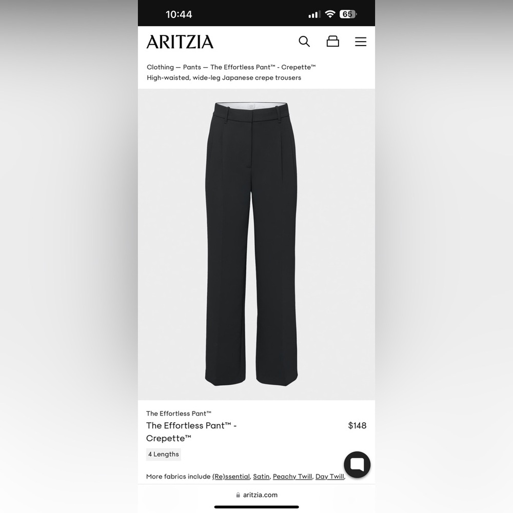 Aritzia effortless pants in black size 2 short length